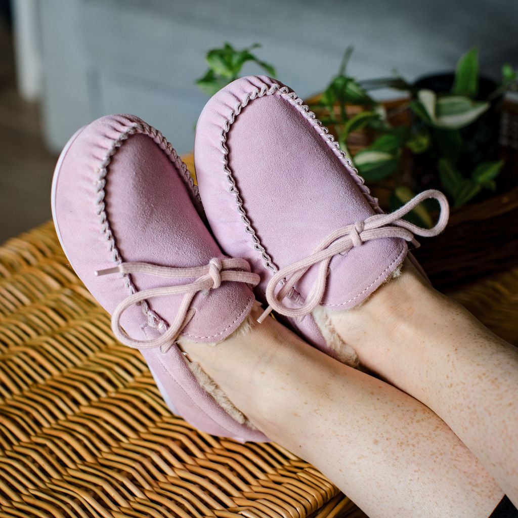 Ladies 'Susie' Lambswool Moccasin with Hard Sole - Pink