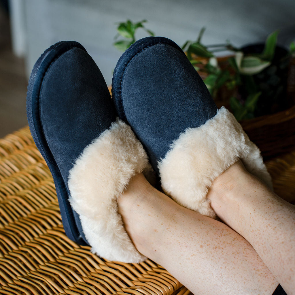 Deluxe Ladies 'Alice' Lambswool Slipper Boot - Navy