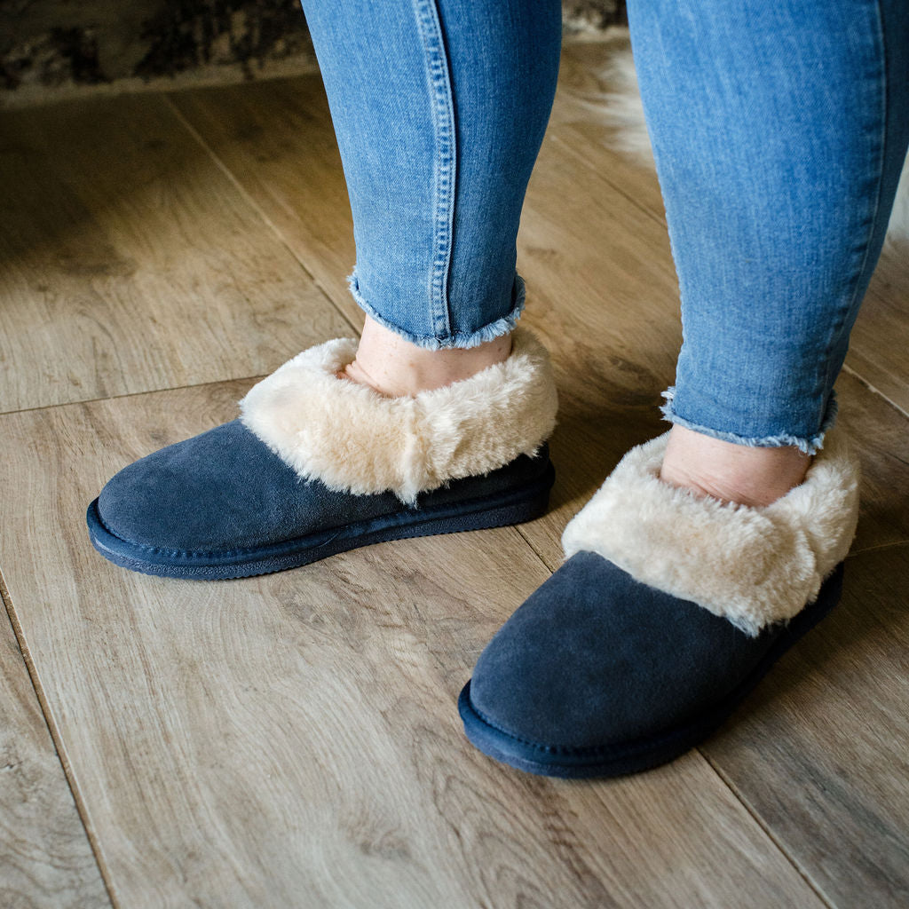 Deluxe Ladies 'Alice' Lambswool Slipper Boot - Navy