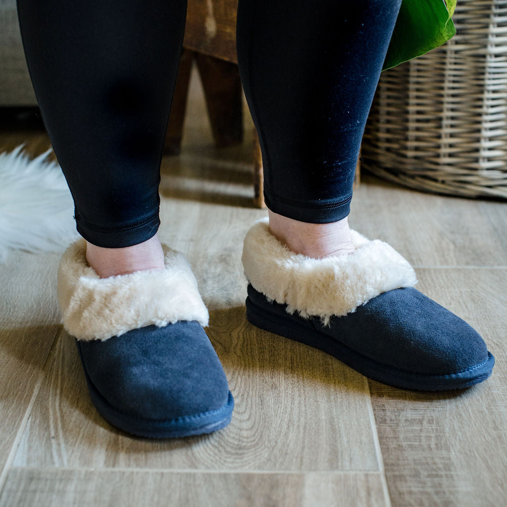 Deluxe Ladies 'Alice' Lambswool Slipper Boot - Navy