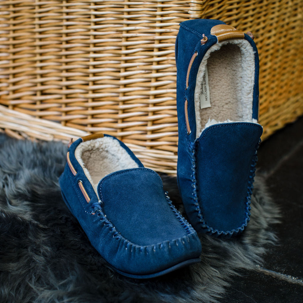 Men's Owen Fleece Lined Moccasin Hard Sole - Navy