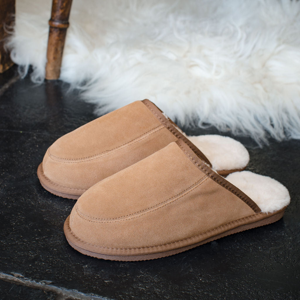 Men's 'Daniel' Lambswool Slipper Mules - Chestnut