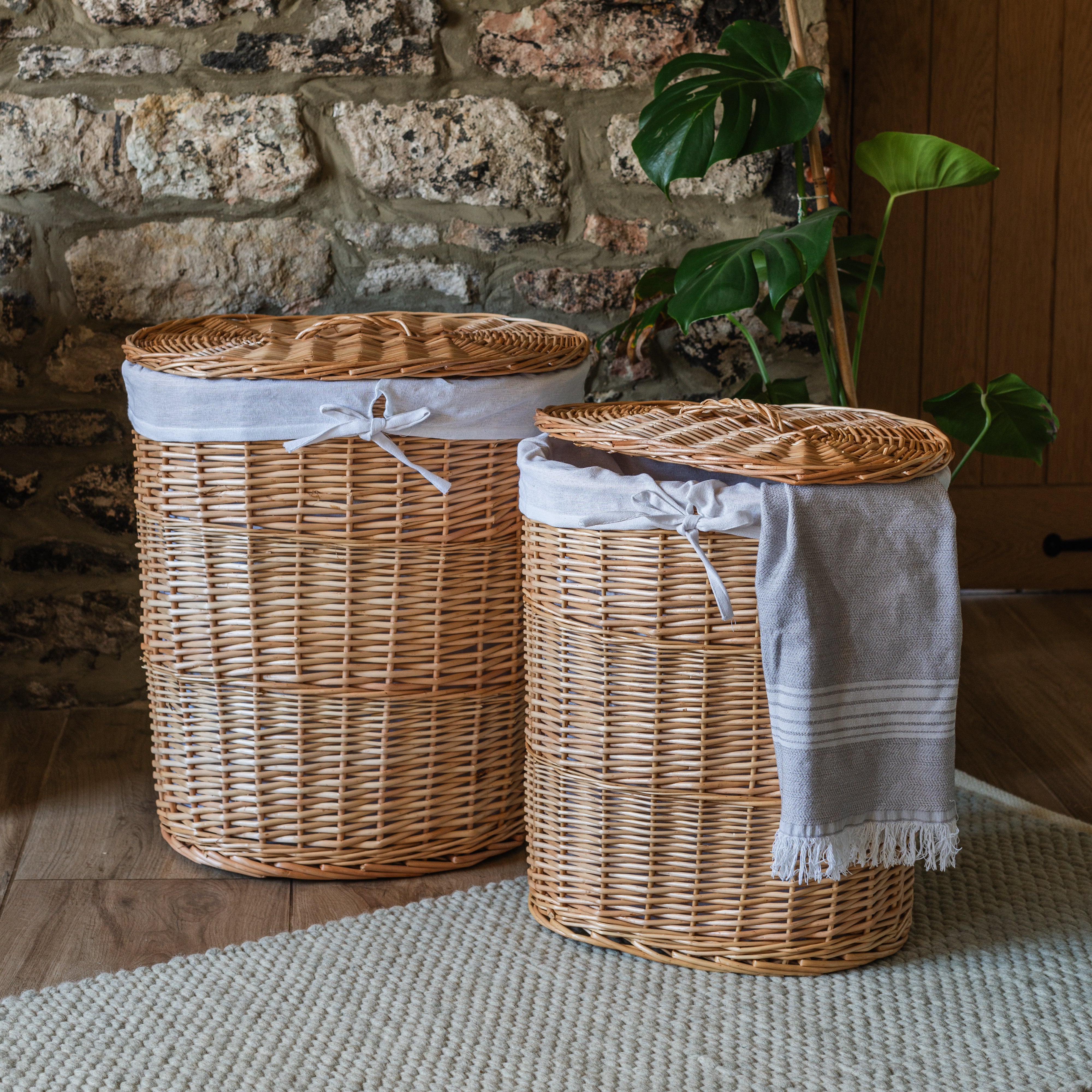 Natural Oval Wicker Laundry Basket