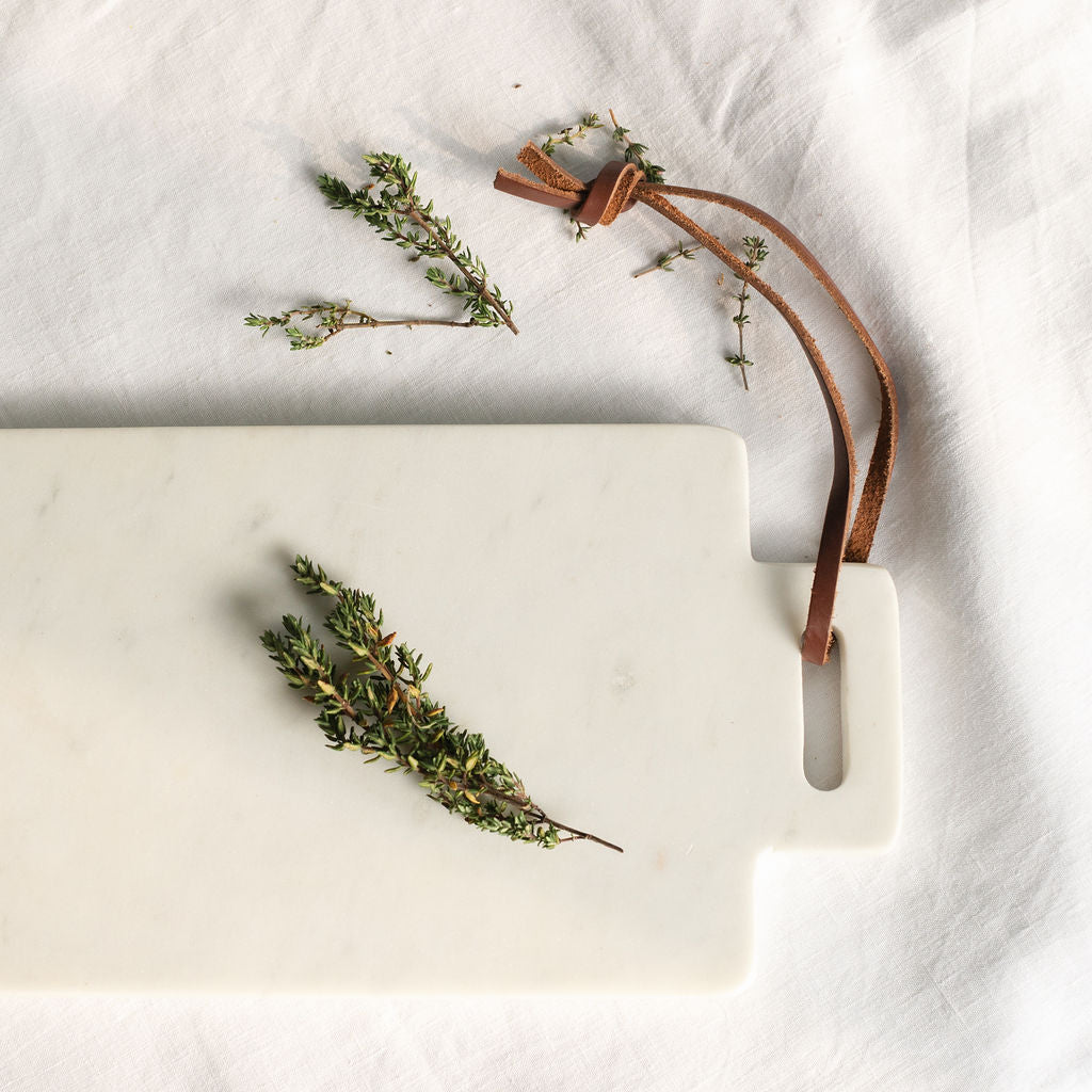 White Marble & Wood Serving Platter