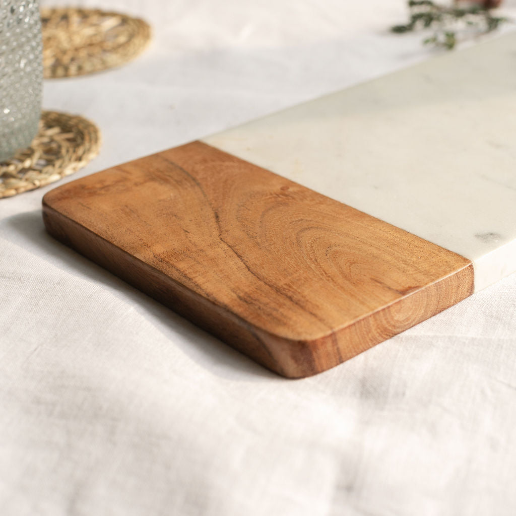 White Marble & Wood Serving Platter