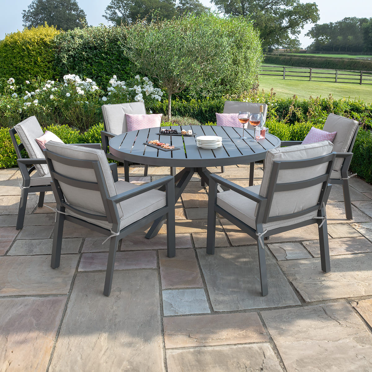 New York 6 Seat Round Dining Set / Dove Grey