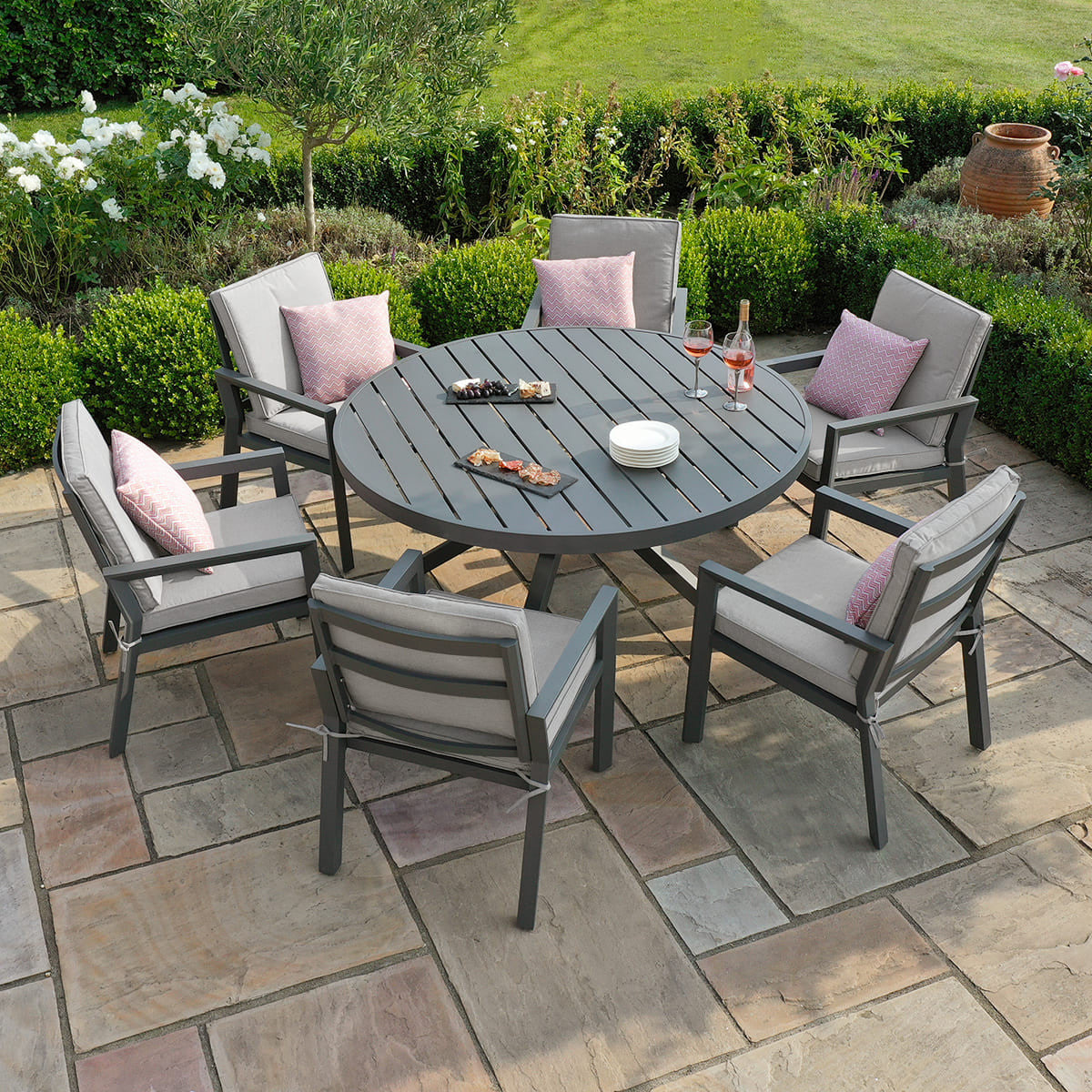 New York 6 Seat Round Dining Set / Dove Grey