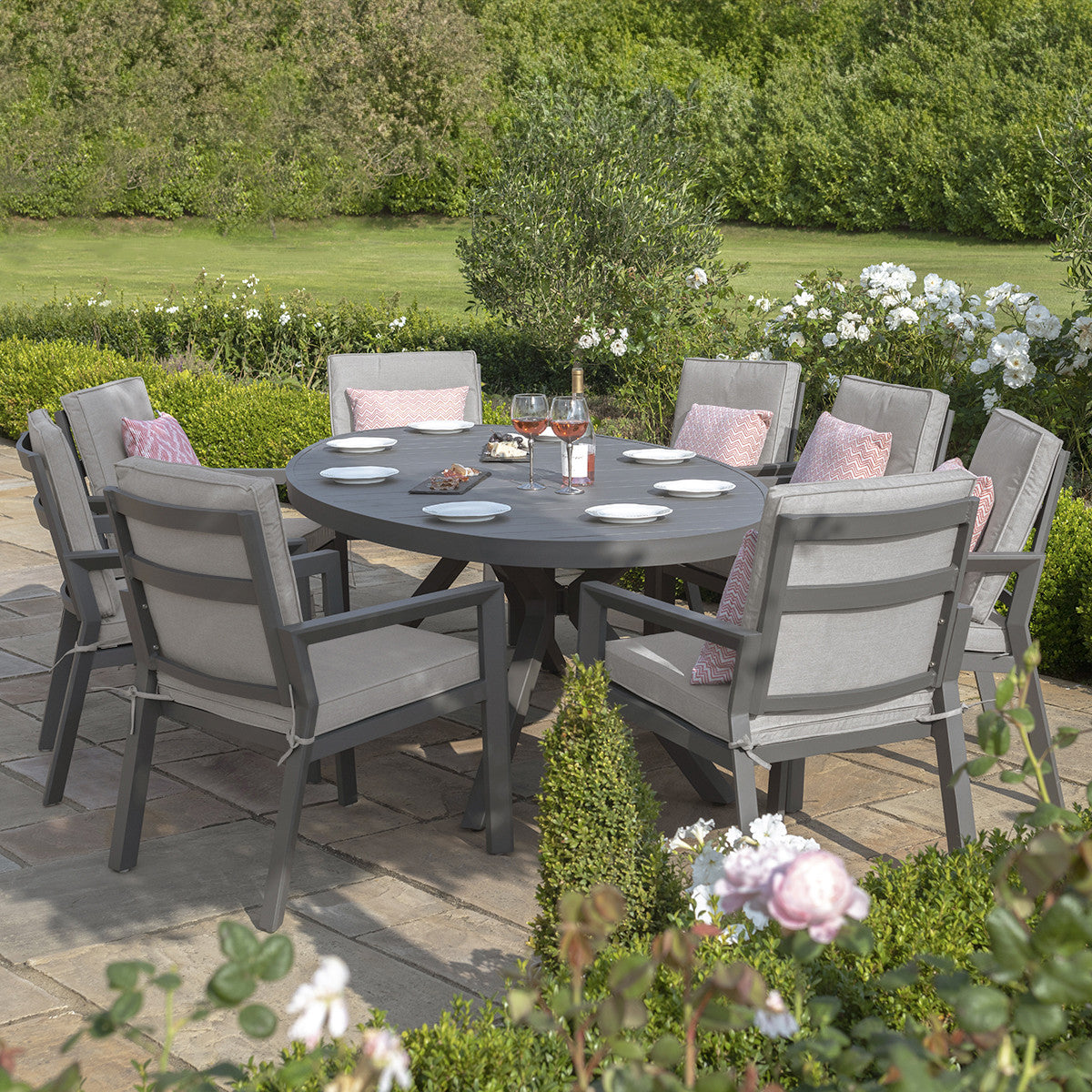 New York 8 Seat Oval Dining Set / Dove Grey