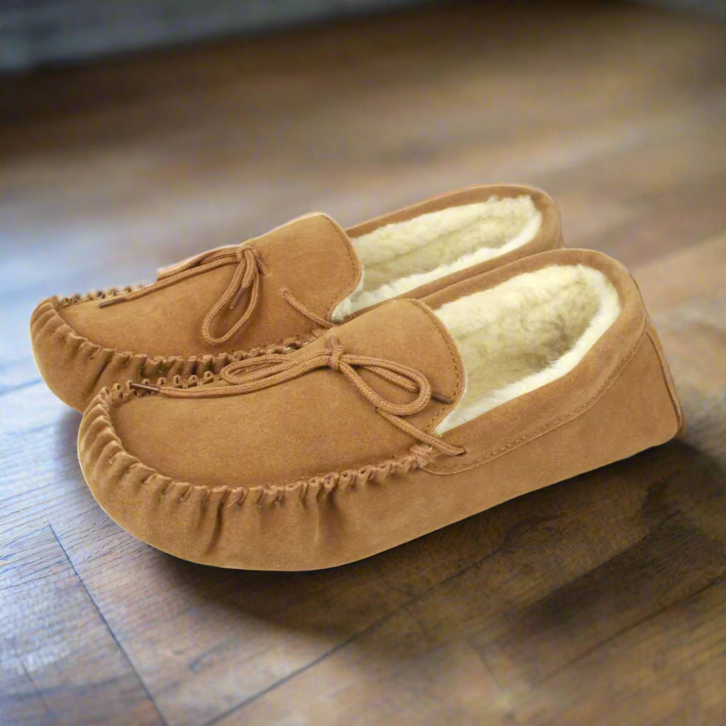 Jesse Unisex Wool Lined Moccasin Slippers with Soft Sole