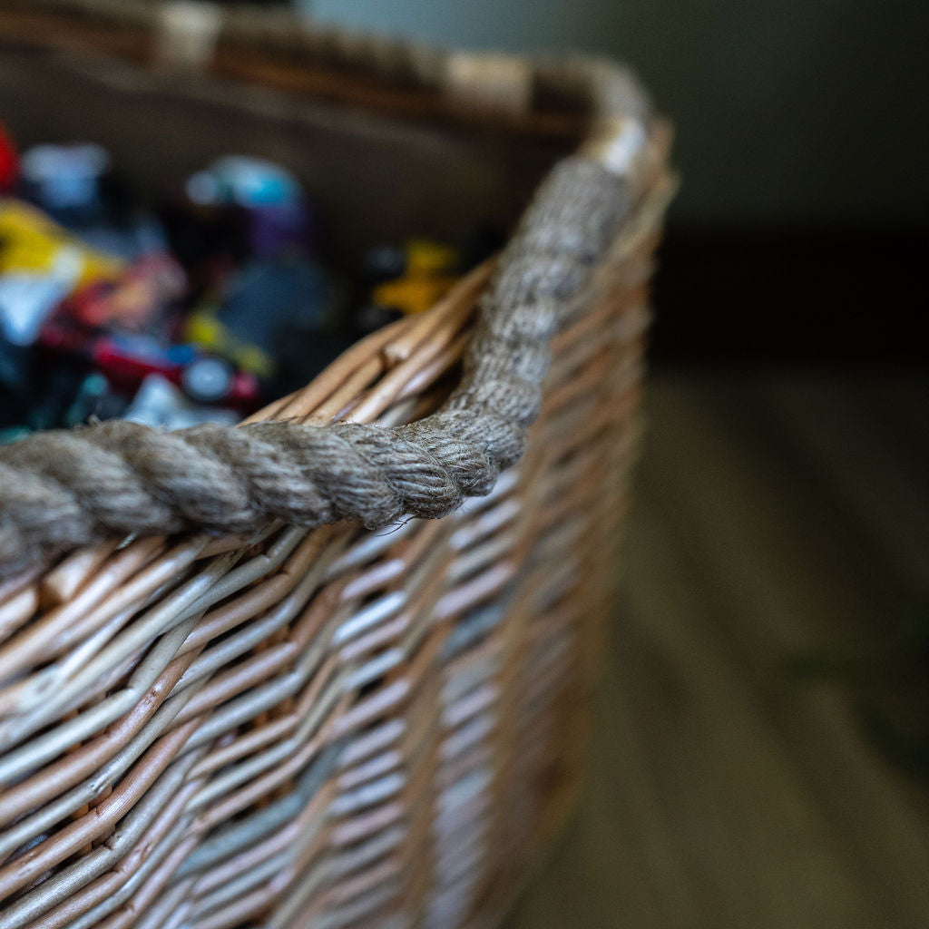 Antique Wash Square Rope Handle Basket