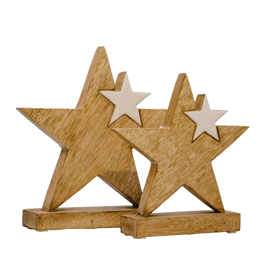 Hera - Medium Wooden Free Standing Star with Smaller Enamel Star