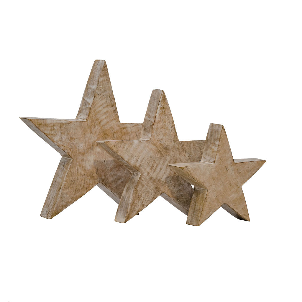 Hera, Whitewashed, Medium Wooden Free Standing Star