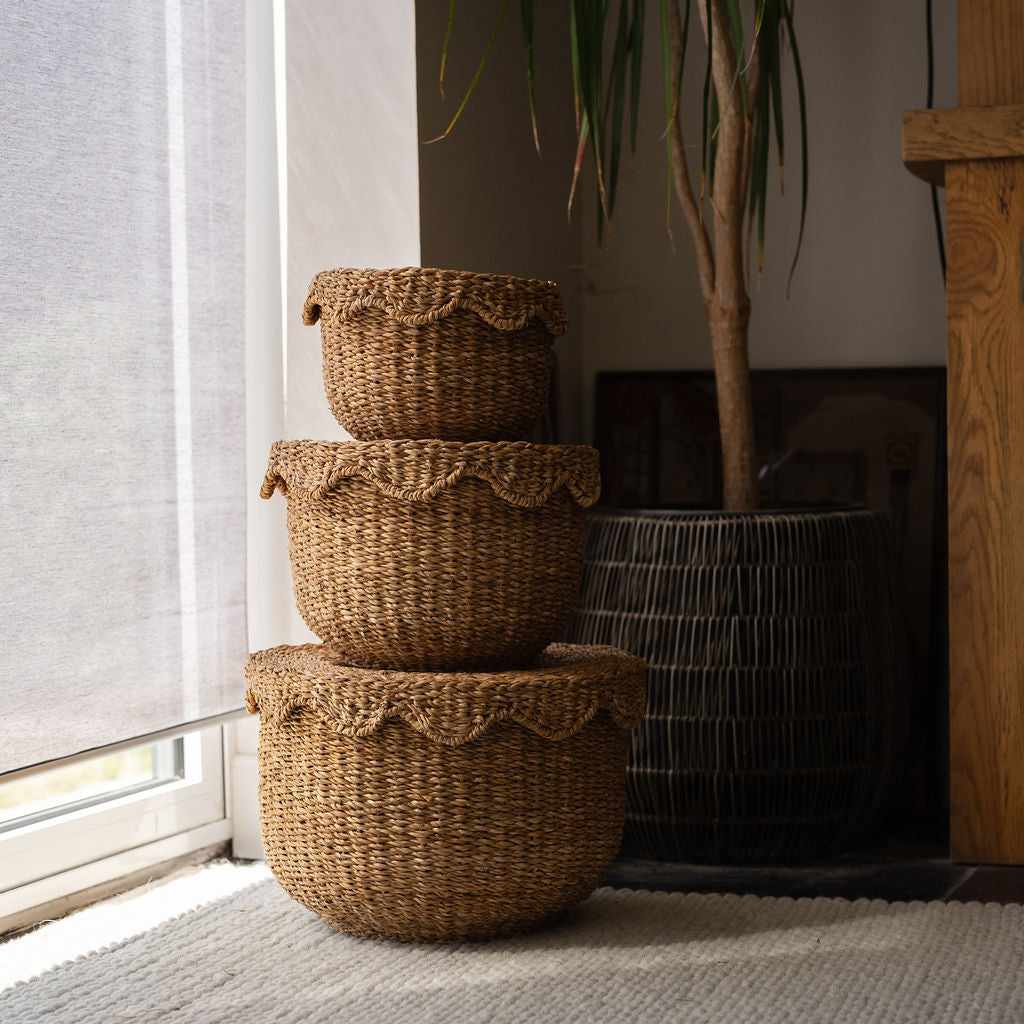 Bangali Scallop Lidded Storage Basket