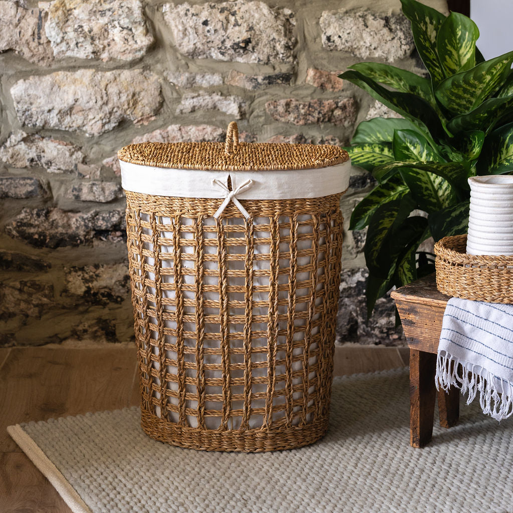 Bhodra Lined Seagrass Laundry Basket