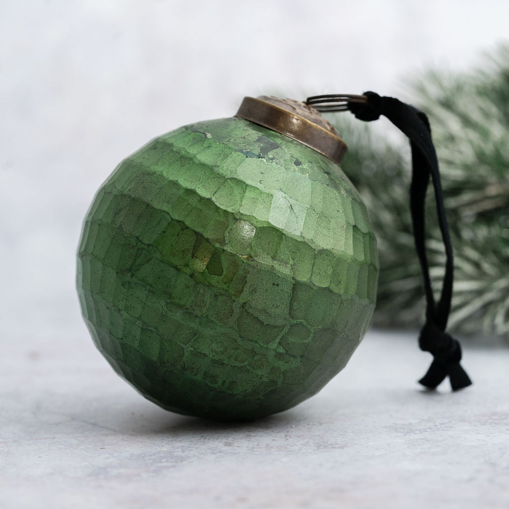 3" Evergreen Cut Glass Rustic Christmas Bauble