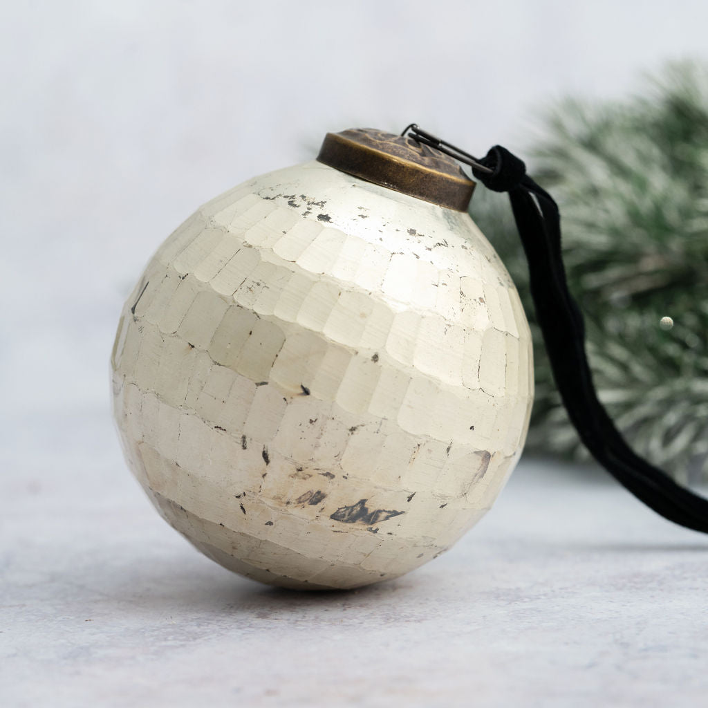 3" Linen Cut Glass Rustic Christmas Bauble