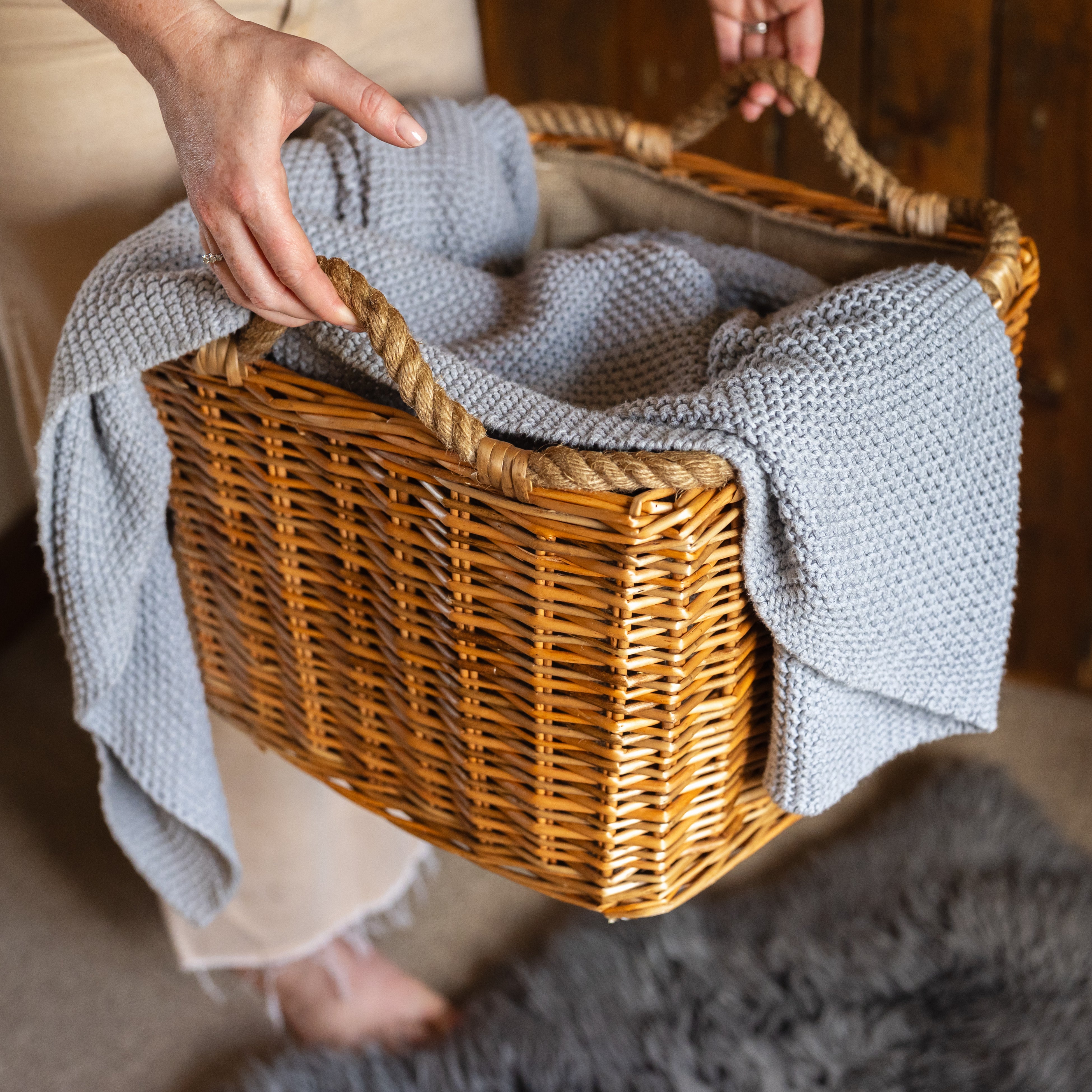 Multi Weave Rope Handled Square Basket