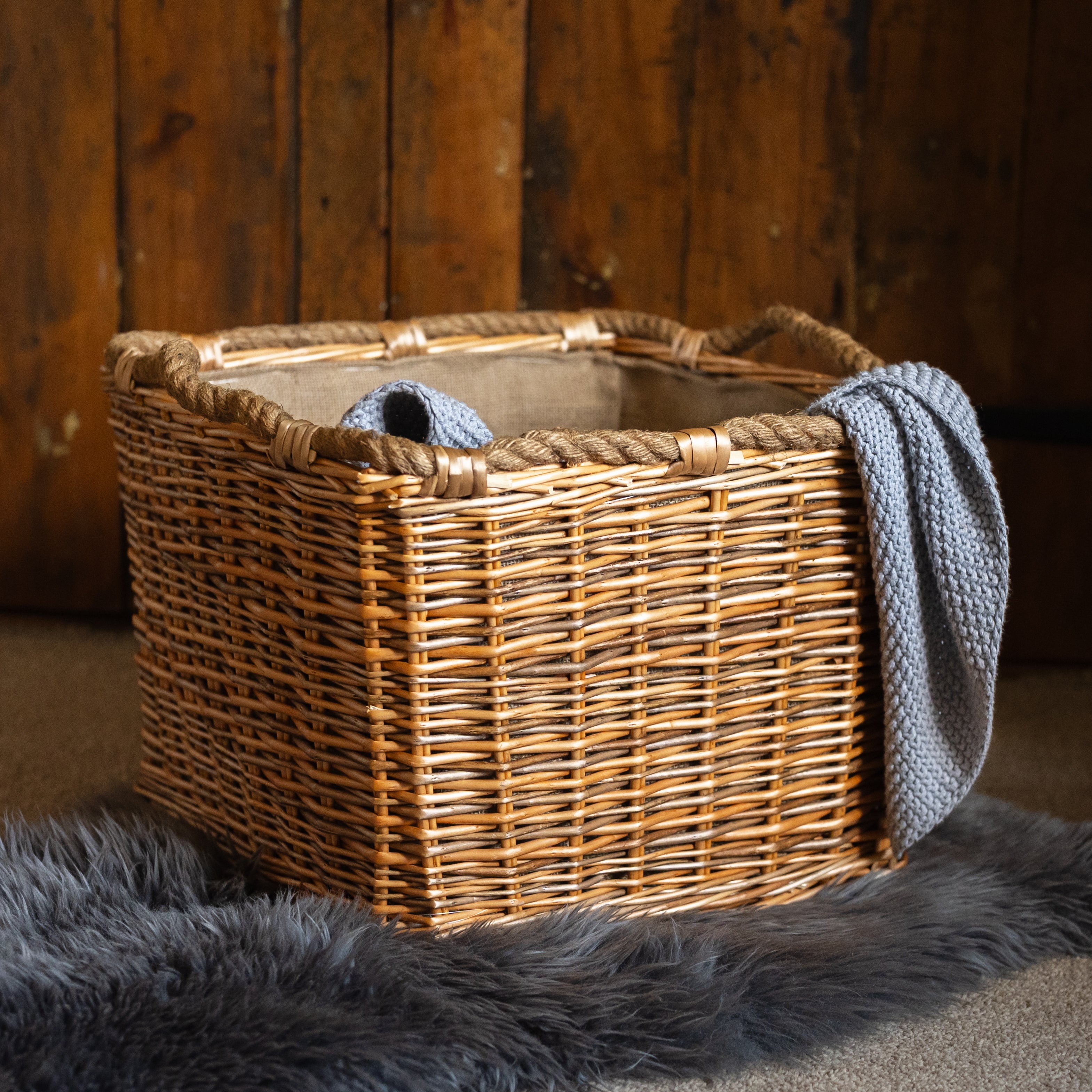 Multi Weave Rope Handled Square Basket