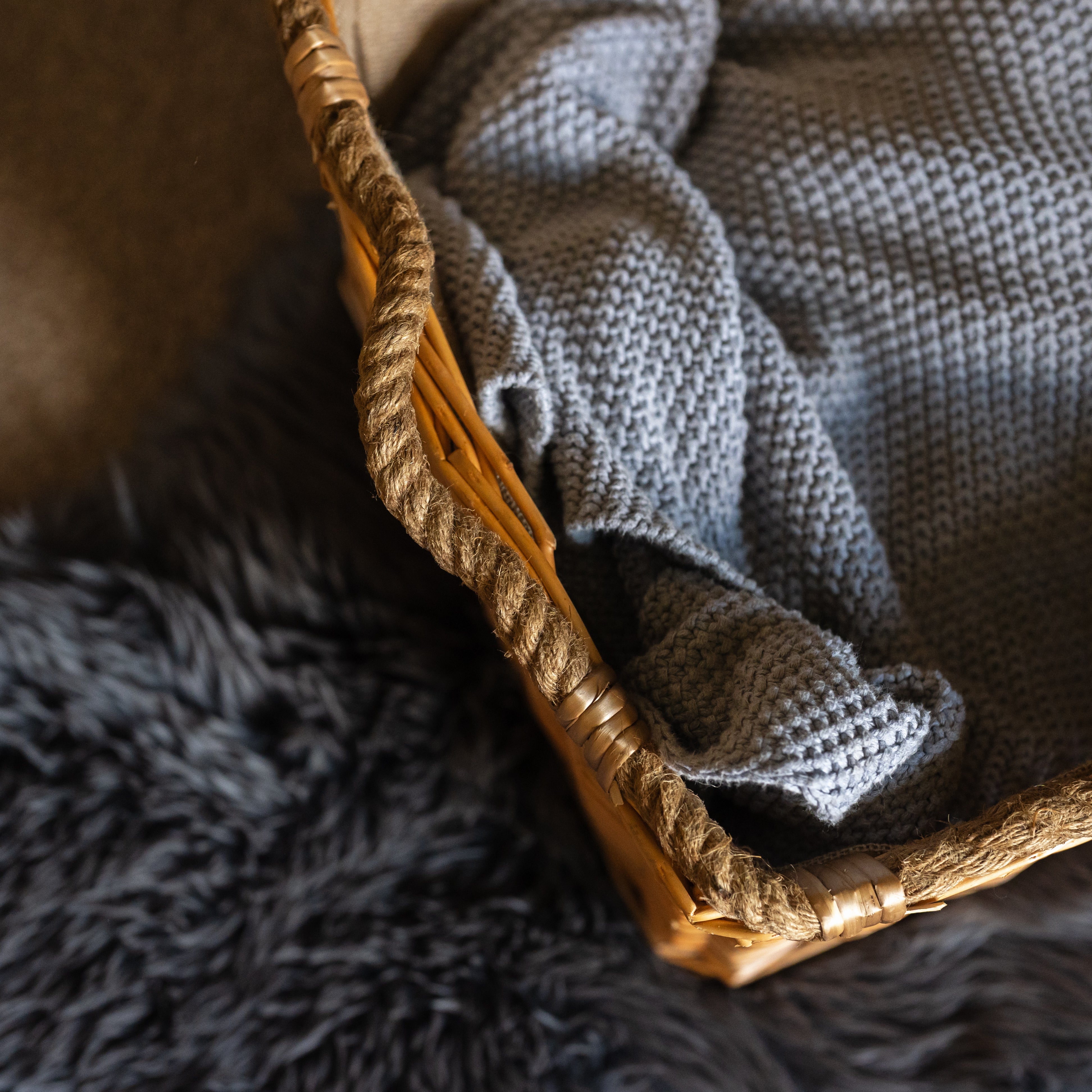 Multi Weave Rope Handled Square Basket