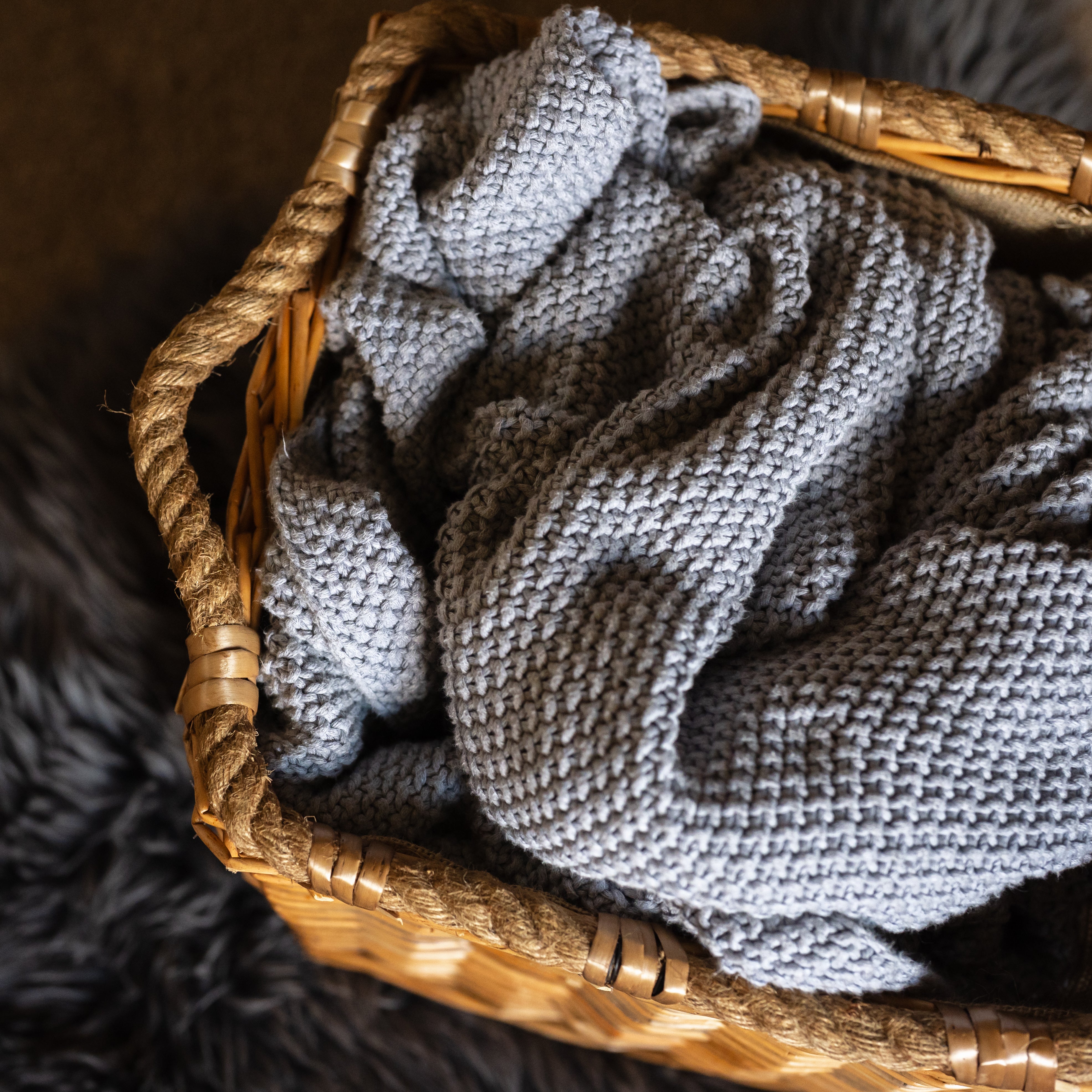 Multi Weave Rope Handled Square Basket