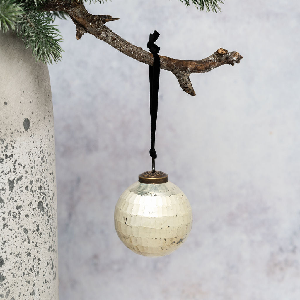 3" Linen Cut Glass Rustic Christmas Bauble