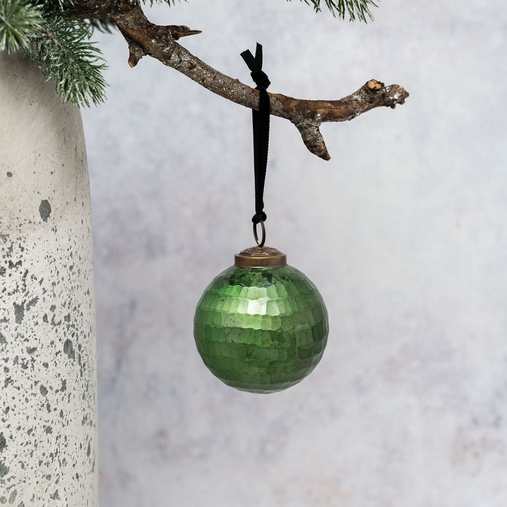 3" Evergreen Cut Glass Rustic Christmas Bauble
