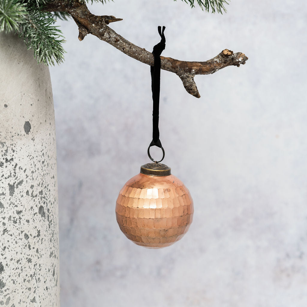 3" Flush Cut Glass Rustic Christmas Bauble