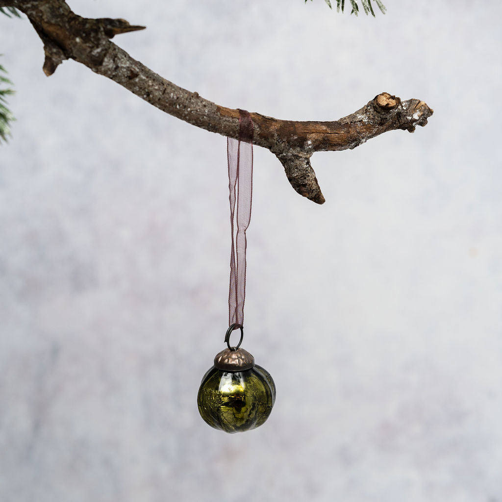 Set of 6 Small 1" Olive Crackle Rib Balls