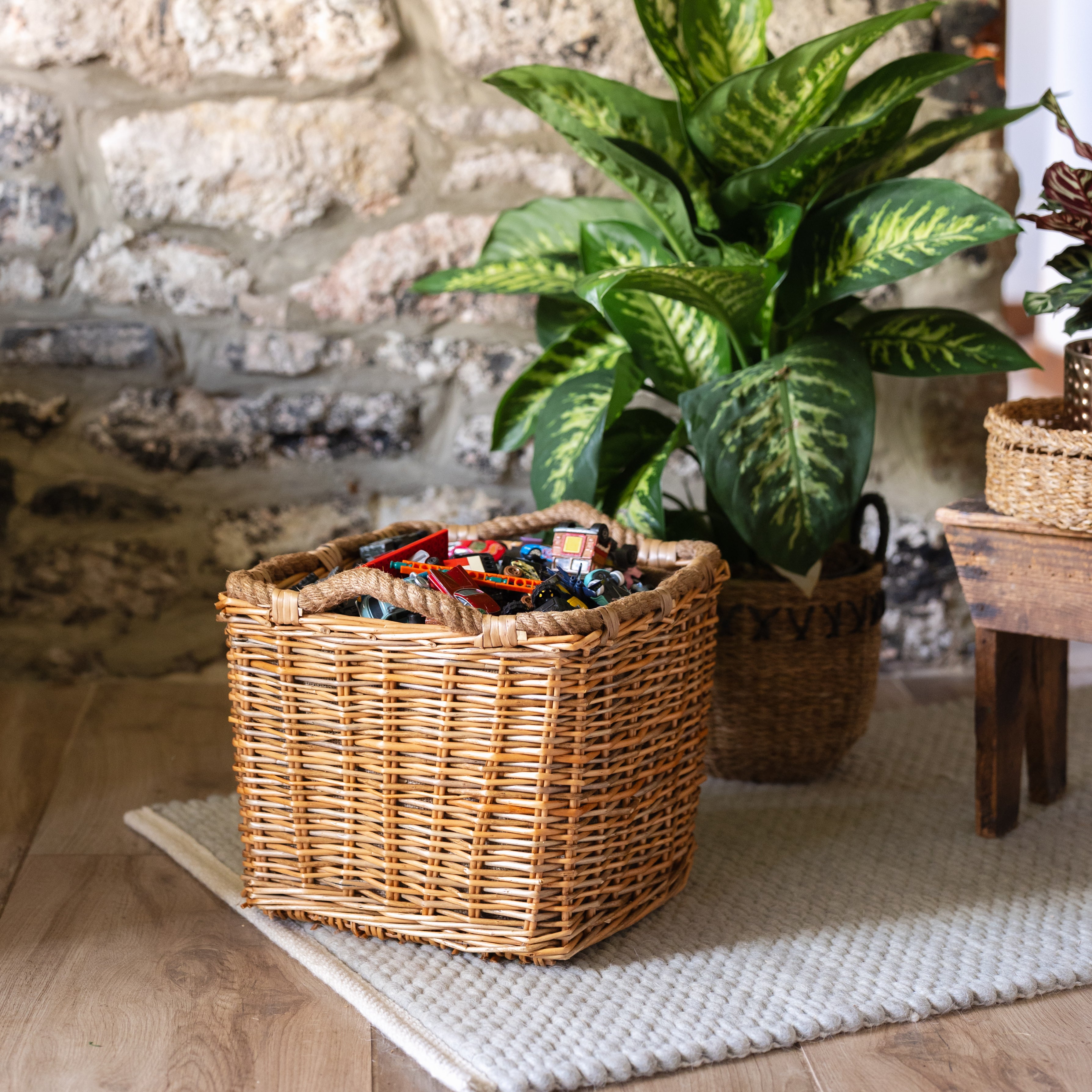 Multi Weave Rope Handled Square Basket