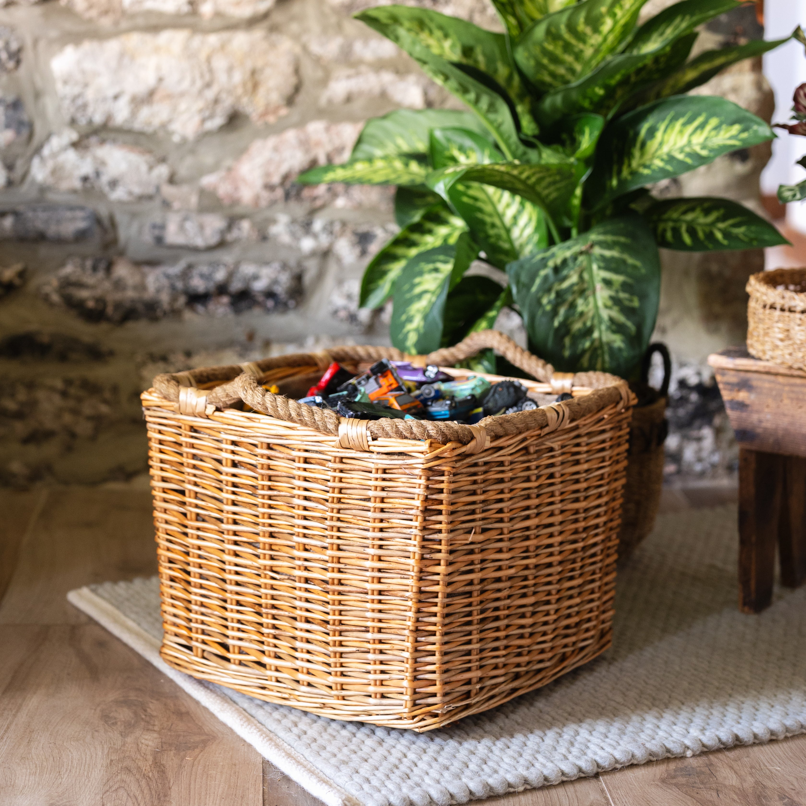 Multi Weave Rope Handled Square Basket