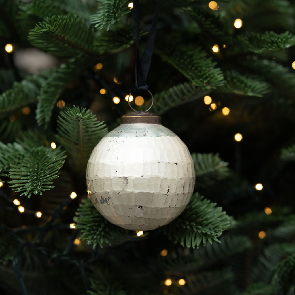 3" Linen Cut Glass Rustic Christmas Bauble