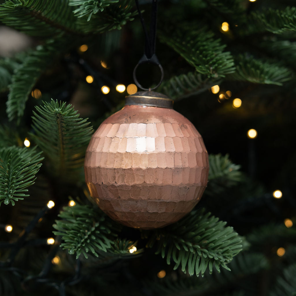 3" Flush Cut Glass Rustic Christmas Bauble