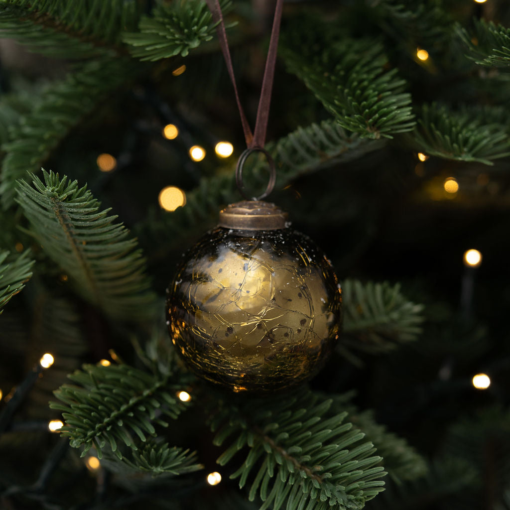 2" Olive Crackle Glass Christmas Bauble