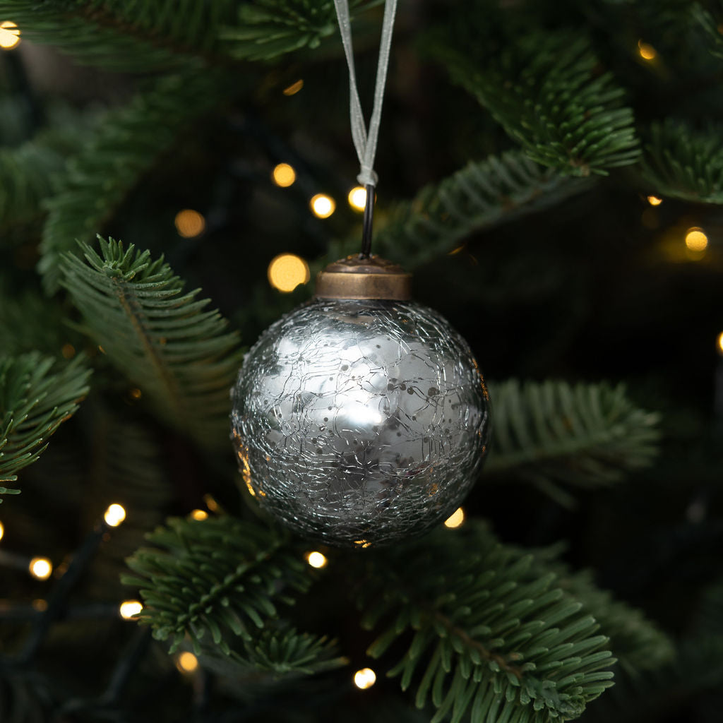 2" Medium Slate Crackle Glass Christmas Bauble