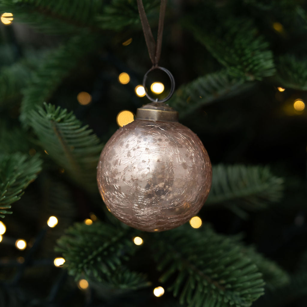 2" Medium Rose Quartz Crackle Glass Christmas Bauble