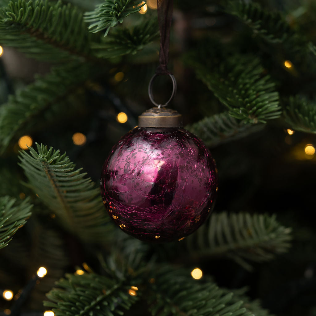 2" Mulberry Crackle Glass Christmas Bauble