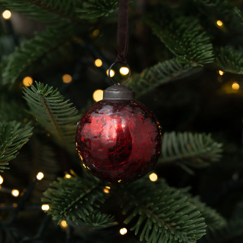 2" Medium Wine Crackle Glass Christmas Bauble