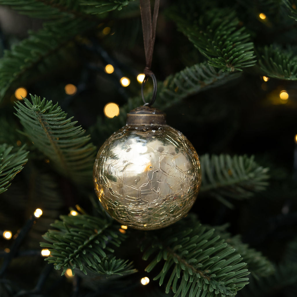 2" Gold Crackle Glass Christmas Bauble