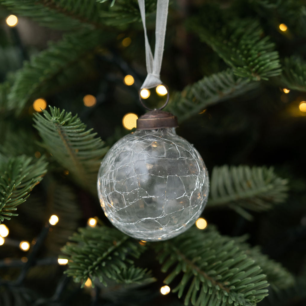 2" Medium Clear Crackle Glass Christmas Bauble