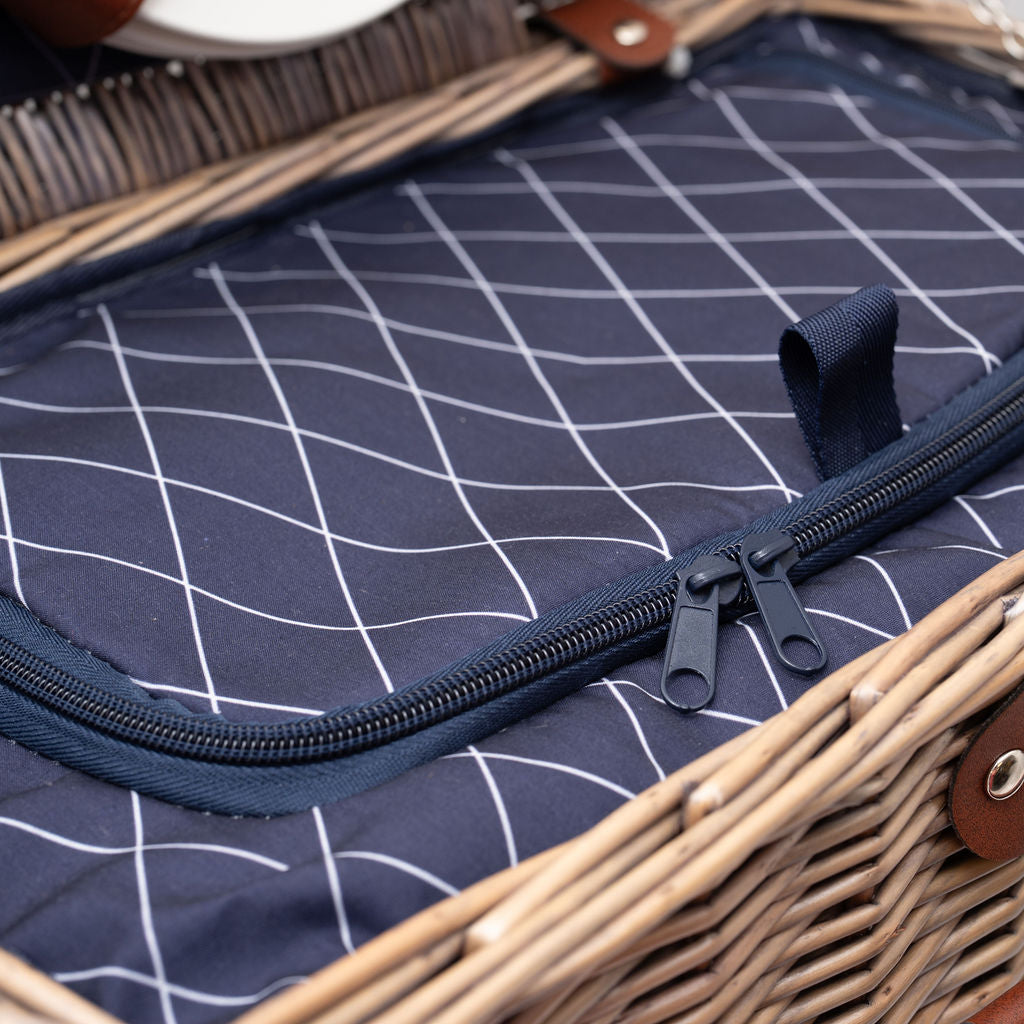 4 Person Antique Wash Navy Diamond Picnic Basket