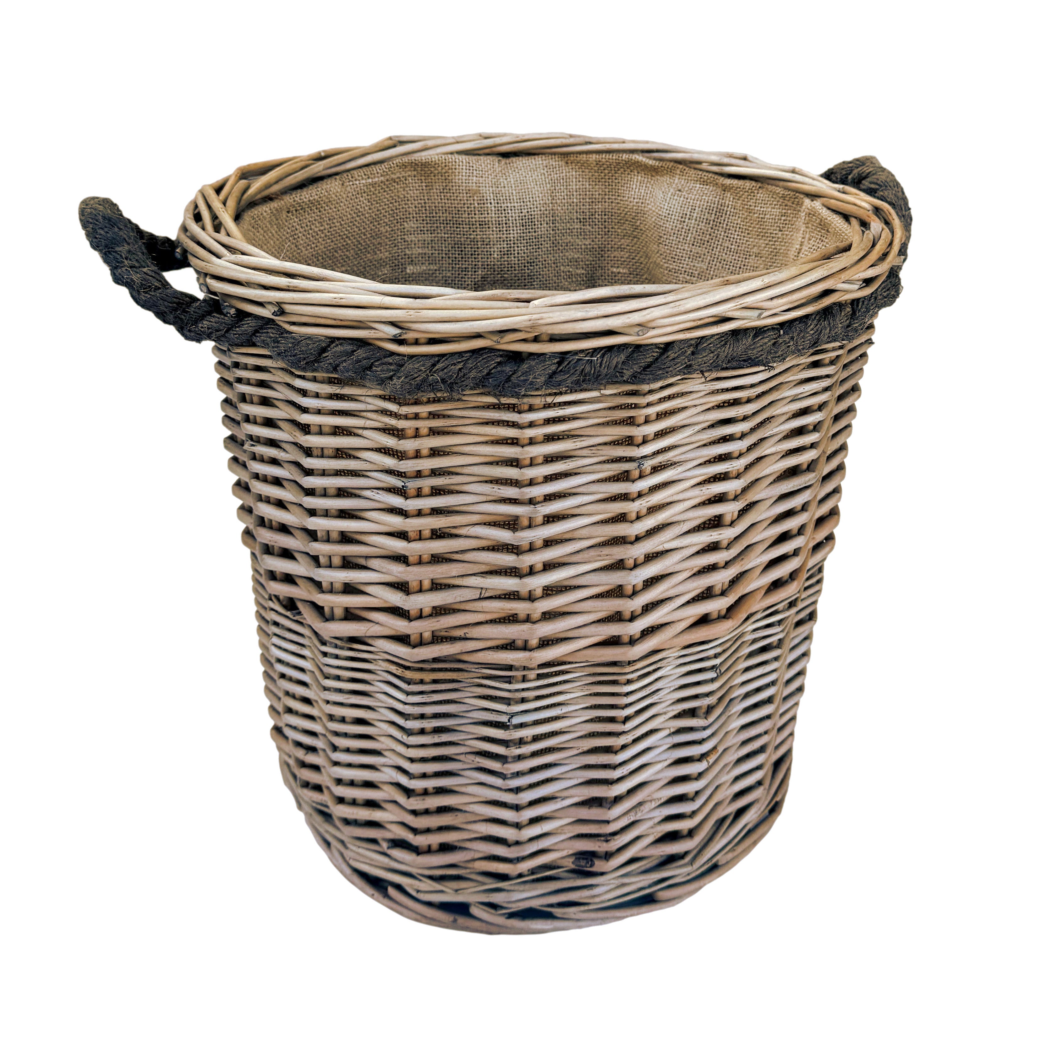 Antique Wash Round with Rope Handles Wicker Lined Planter Basket