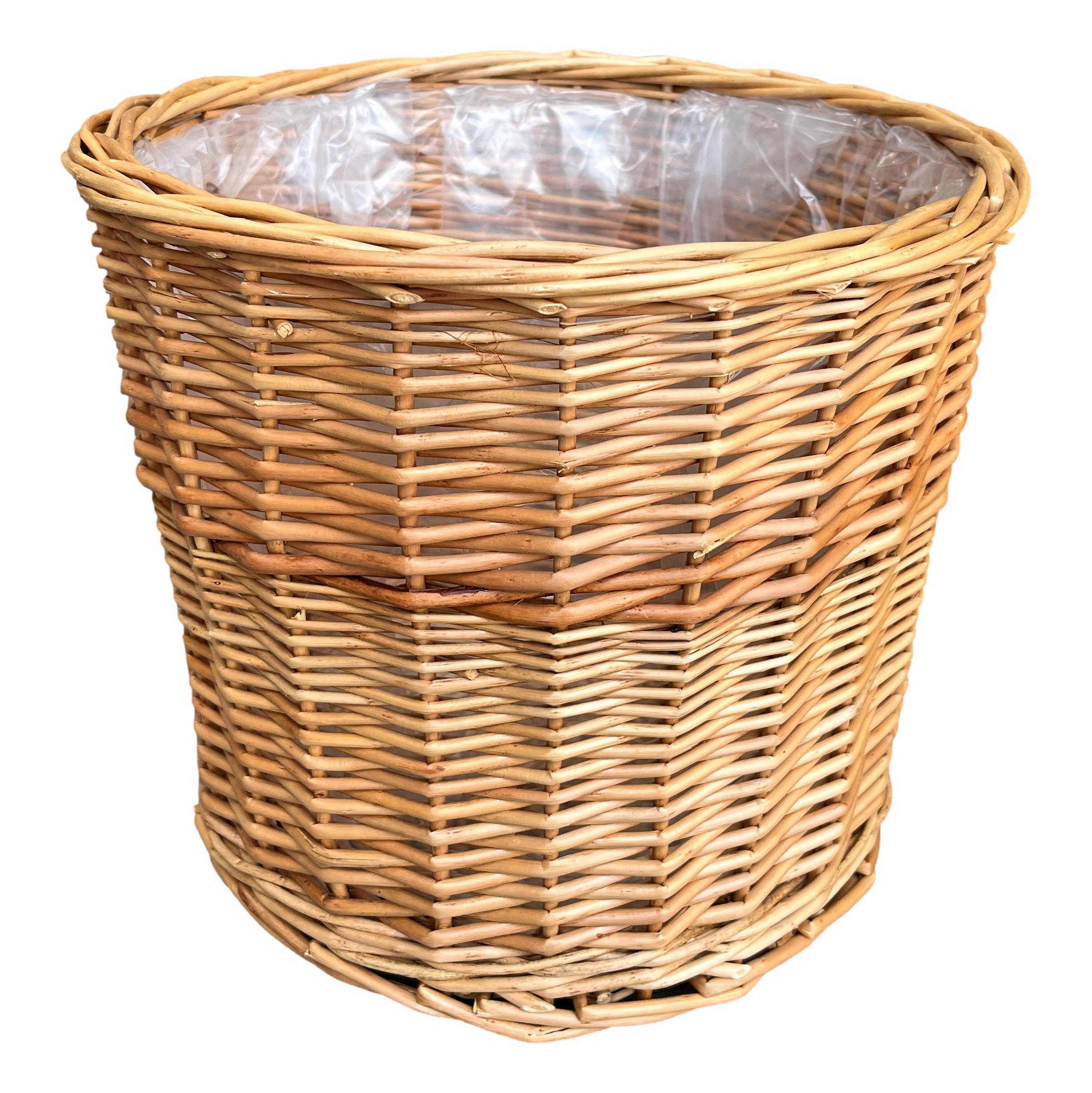 Natural Round Wicker Lined Planter Basket