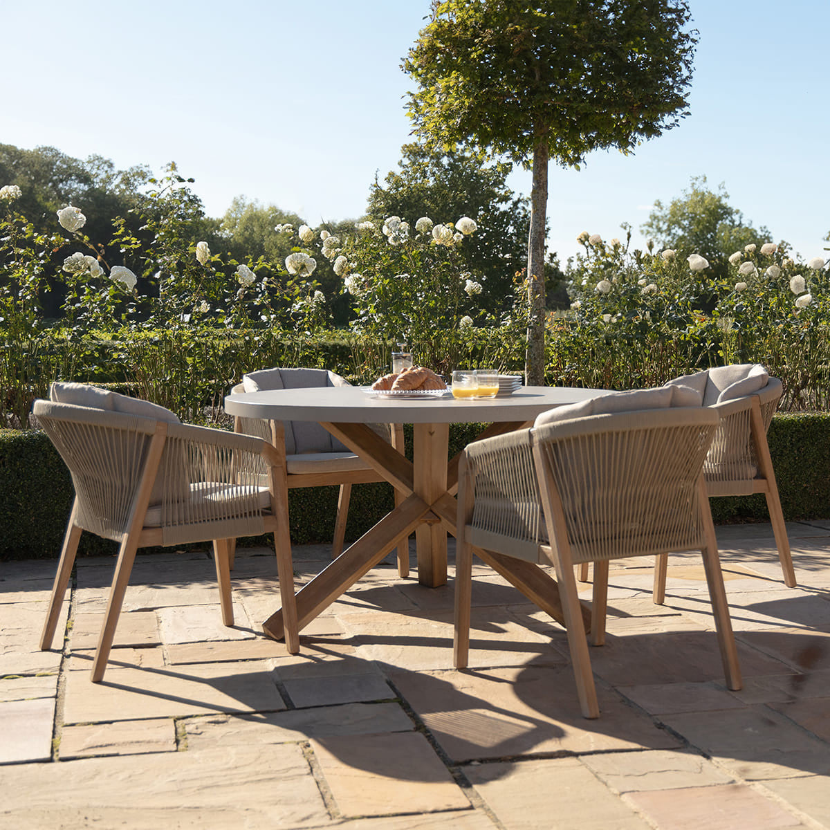 Martinique 4 Seat Round Dining Set - Light Brown