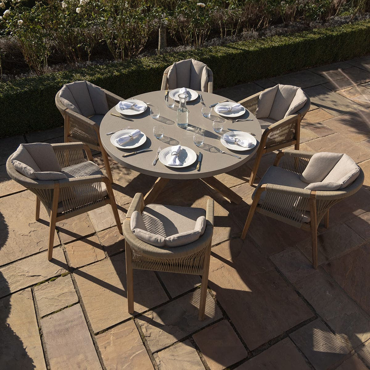 Martinique 6 Seat Round Dining Set - Light Brown