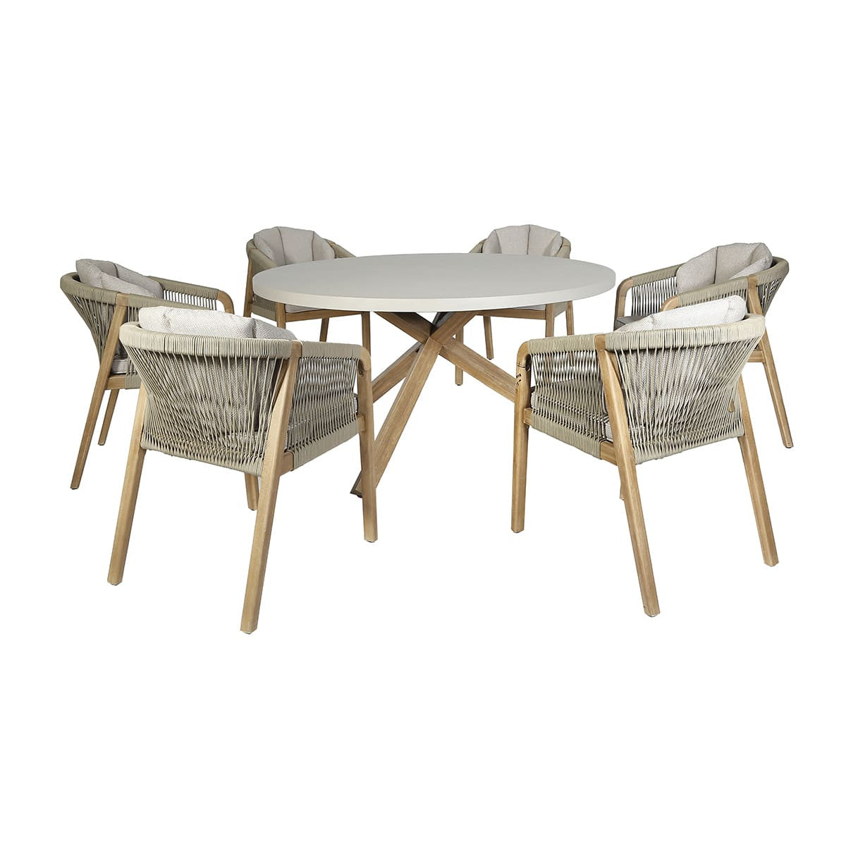 Martinique 6 Seat Round Dining Set - Light Brown