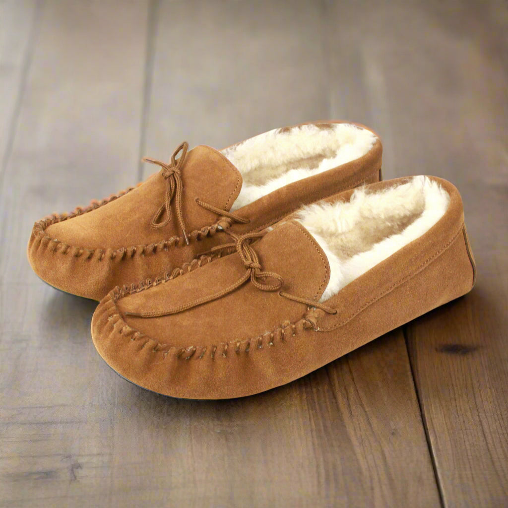 Seb Unisex Sheepskin Moccasin Slippers with Soft Sole