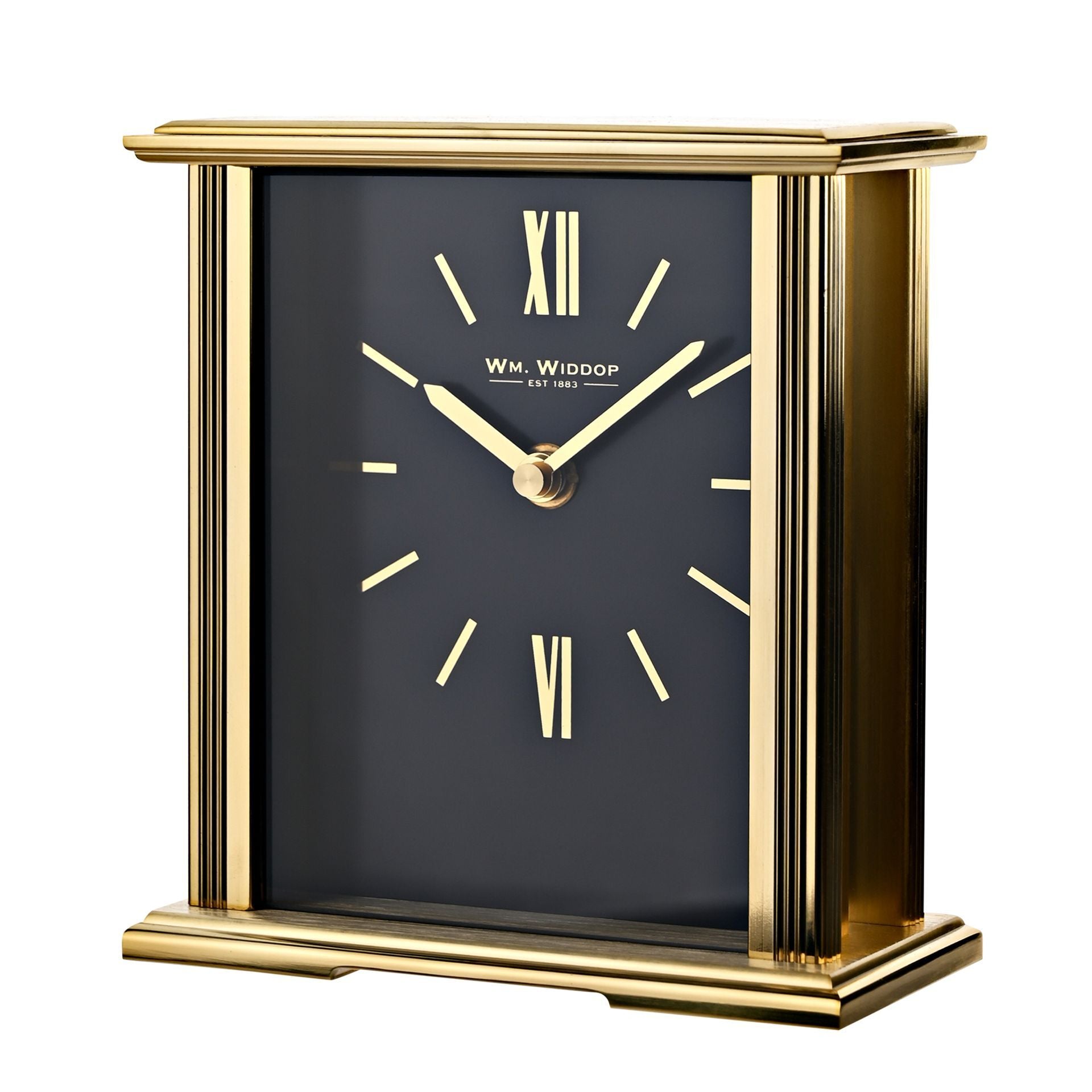 WM Widdop Gold Mantle Clock with Navy Blue Dial