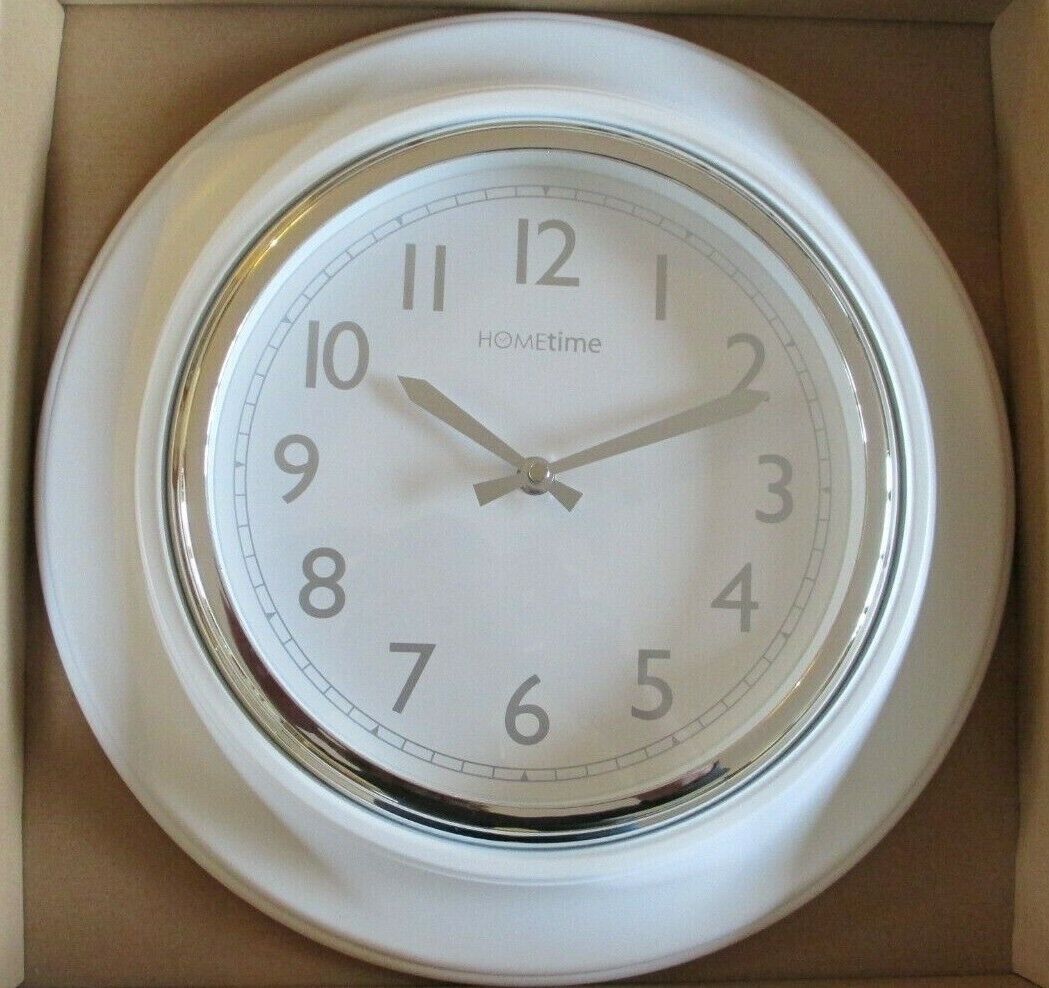 Hometime Round Wall Clock White & Silver - 36cm – Arthur Cameron
