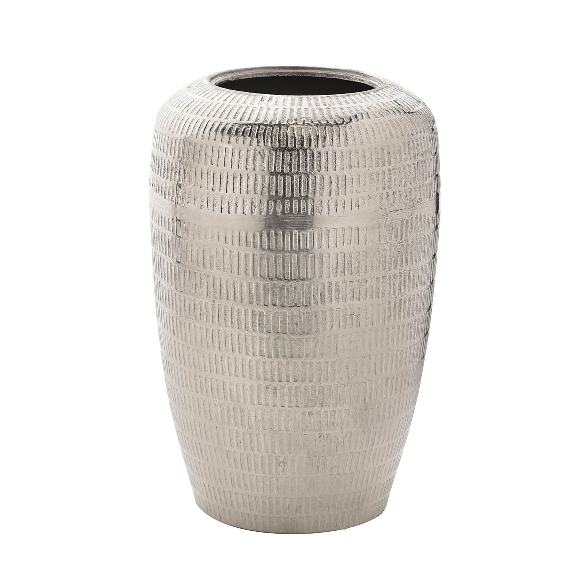 Silver Metal Tall Textured Vase