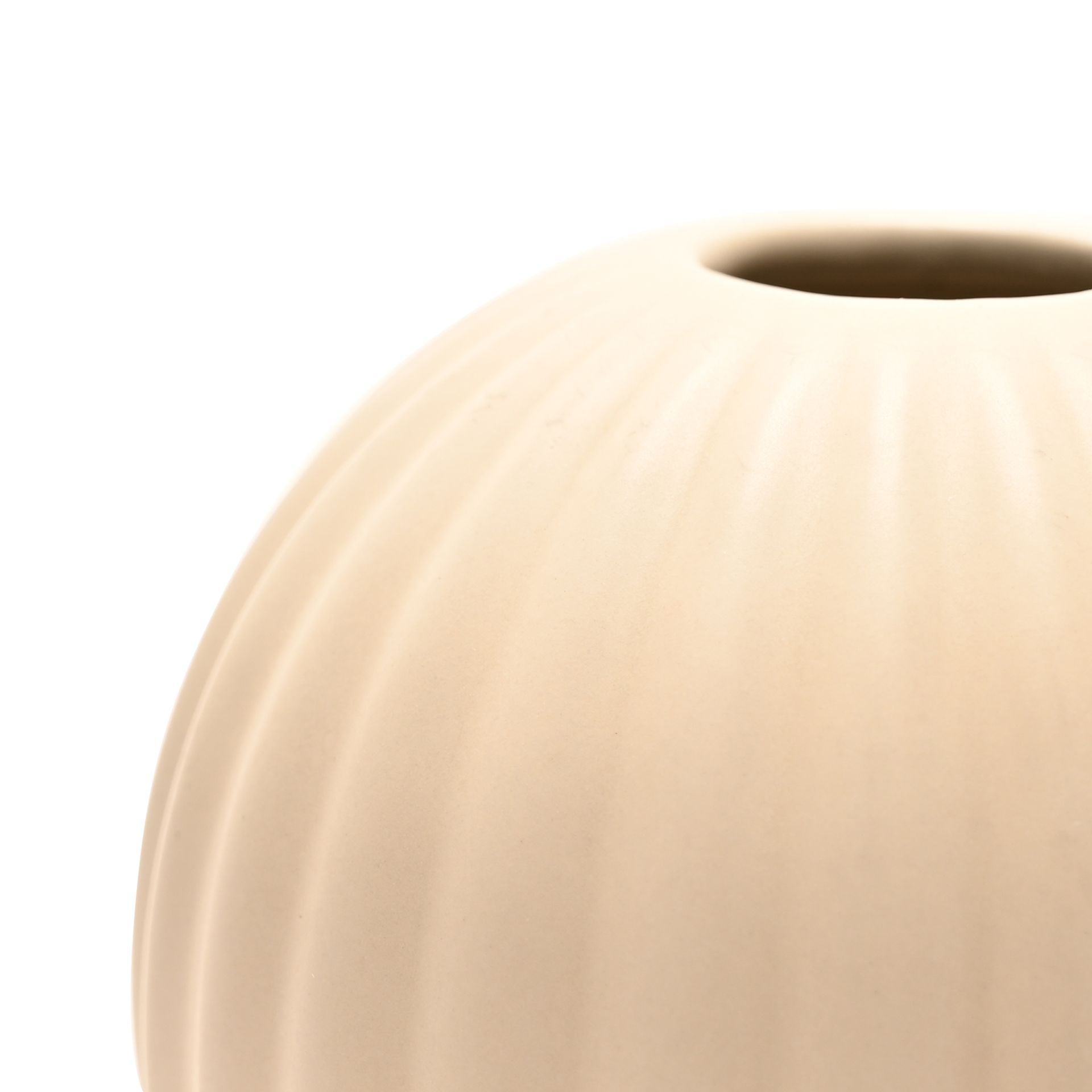 Cream Ceramic Round Style Ribbed Vase